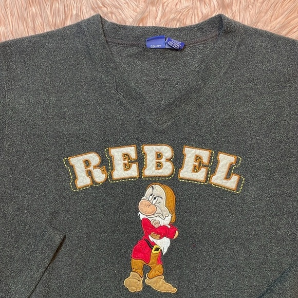 Y2K Disney Sweatshirt Womens XL Fleece Grumpy Rebel Gray V-Neck‎ - Picture 2 of 5